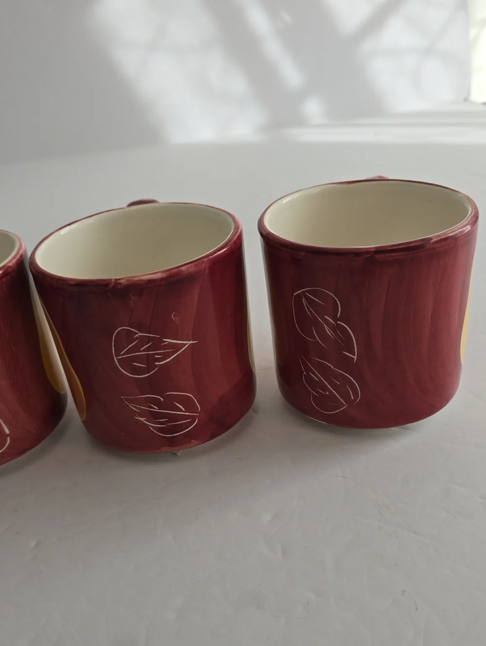 Vintage Pottery Barn Set Of 4 Pear Ceramic Coffee Mugs Handpainted Mexico